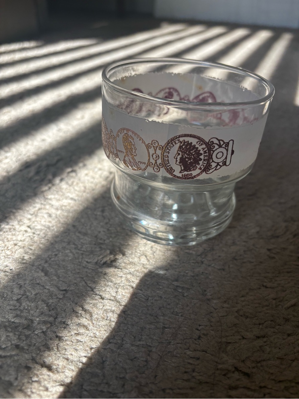 Vintage-Inspired Clear Glass Tumbler with Gold & Brown Coin Motif